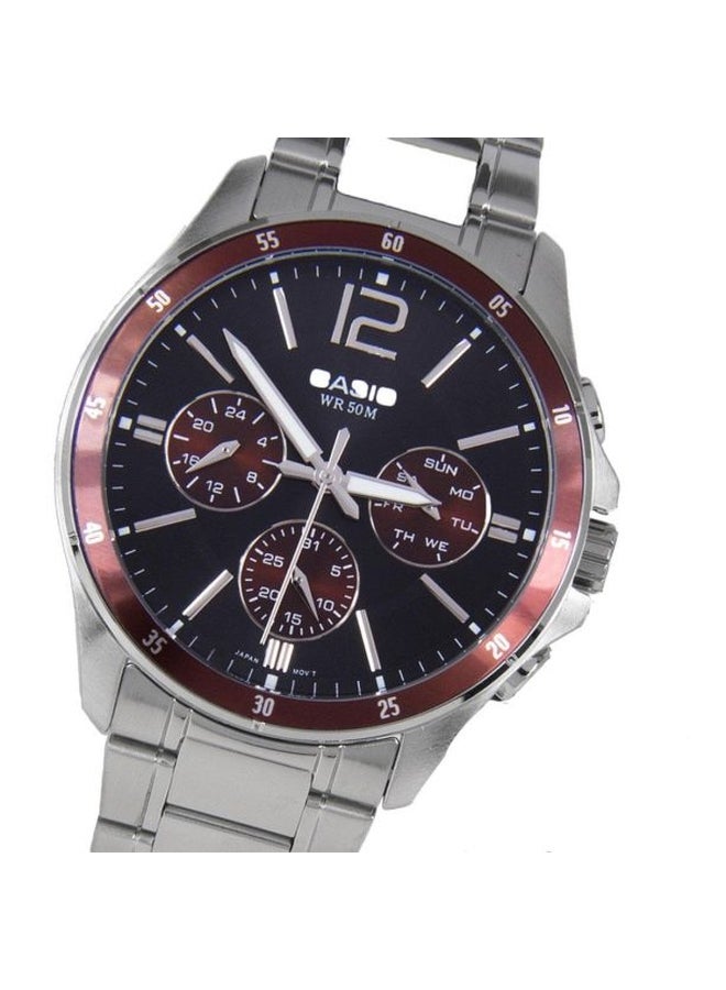 كاسيو ساعة يد كرونوغراف مقاومة للماء طراز MTP-1374D-5AVDF - 47 مم - فضي للرجال - Image 2