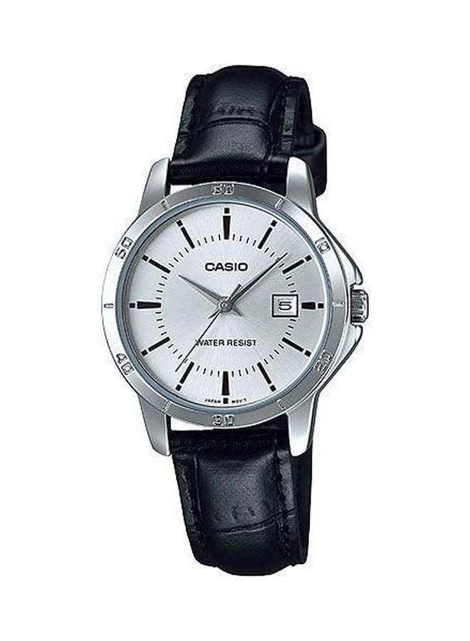 كاسيو ساعة يد بعقارب وسوار من الجلد طراز LTP-V004L-7A - قياس 30 مم - لون أسود للنساء - Image 1