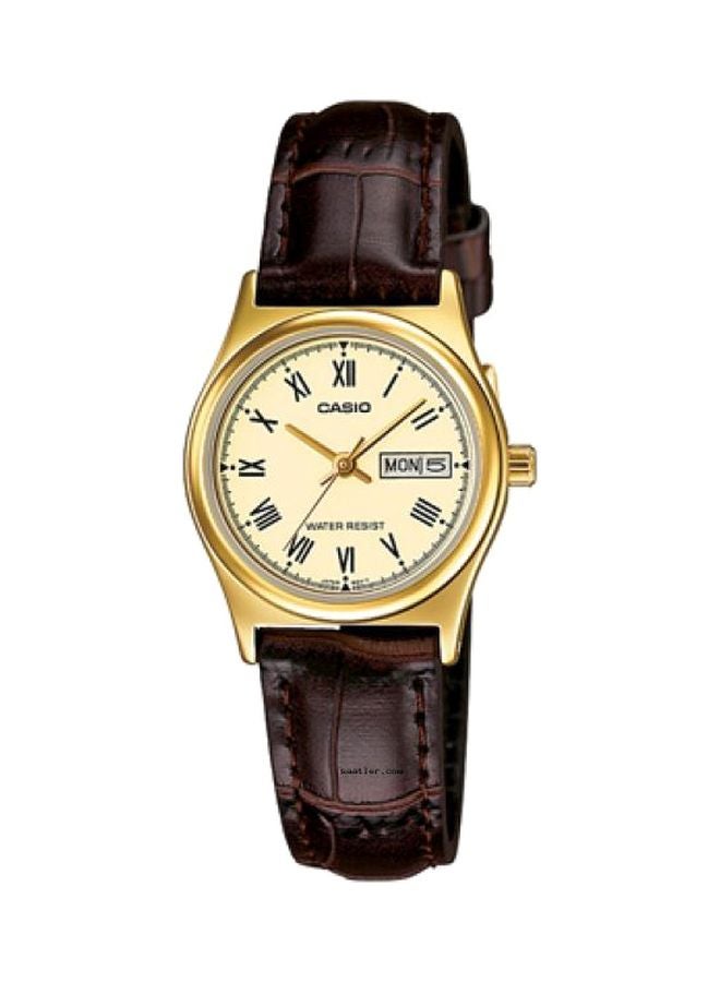 كاسيو ساعة يد بعقارب وسوار من الجلد طراز LTP-V006GL-9BUDF - 25 مم - لون بني للنساء - Image 1