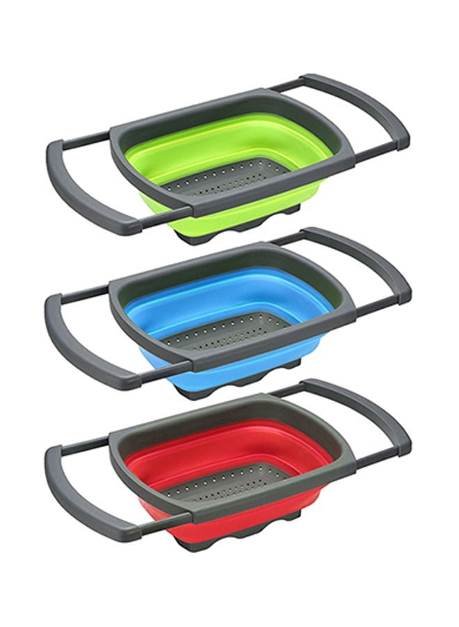 3-Piece Foldable Fruit Vegetable Washing Drain Basket Set Multicolour 40.00x5.00x27.00centimeter