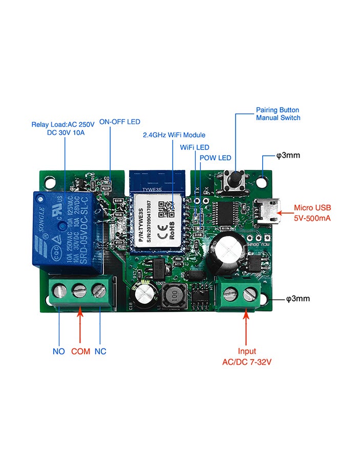 Generic - Tuya DC5V 12V 24V 32V WiFi Switch Wireless Relay Module Compatible With Google Home/Nest And Amazon Alexa IFTTT Green - Image 1