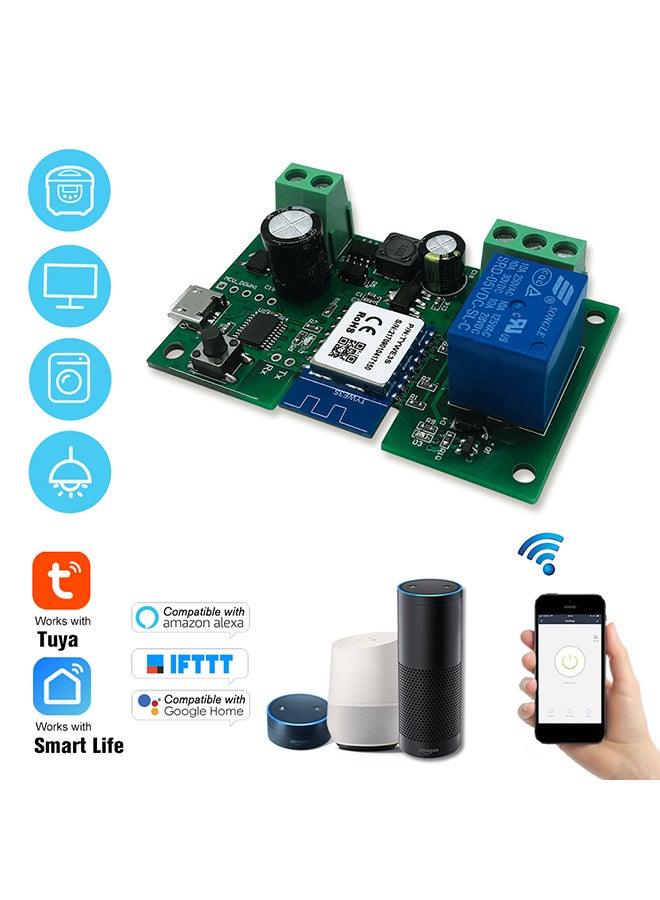 Generic - Tuya DC5V 12V 24V 32V WiFi Switch Wireless Relay Module Compatible With Google Home/Nest And Amazon Alexa IFTTT Green - Image 1