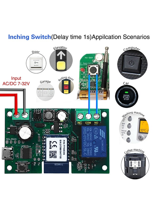 Generic - Tuya DC5V 12V 24V 32V WiFi Switch Wireless Relay Module Compatible With Google Home/Nest And Amazon Alexa IFTTT Green - Image 1