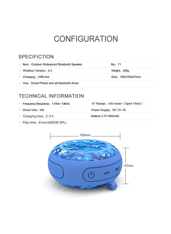Waterproof Wireless Bluetooth Speaker Blue - Image 5