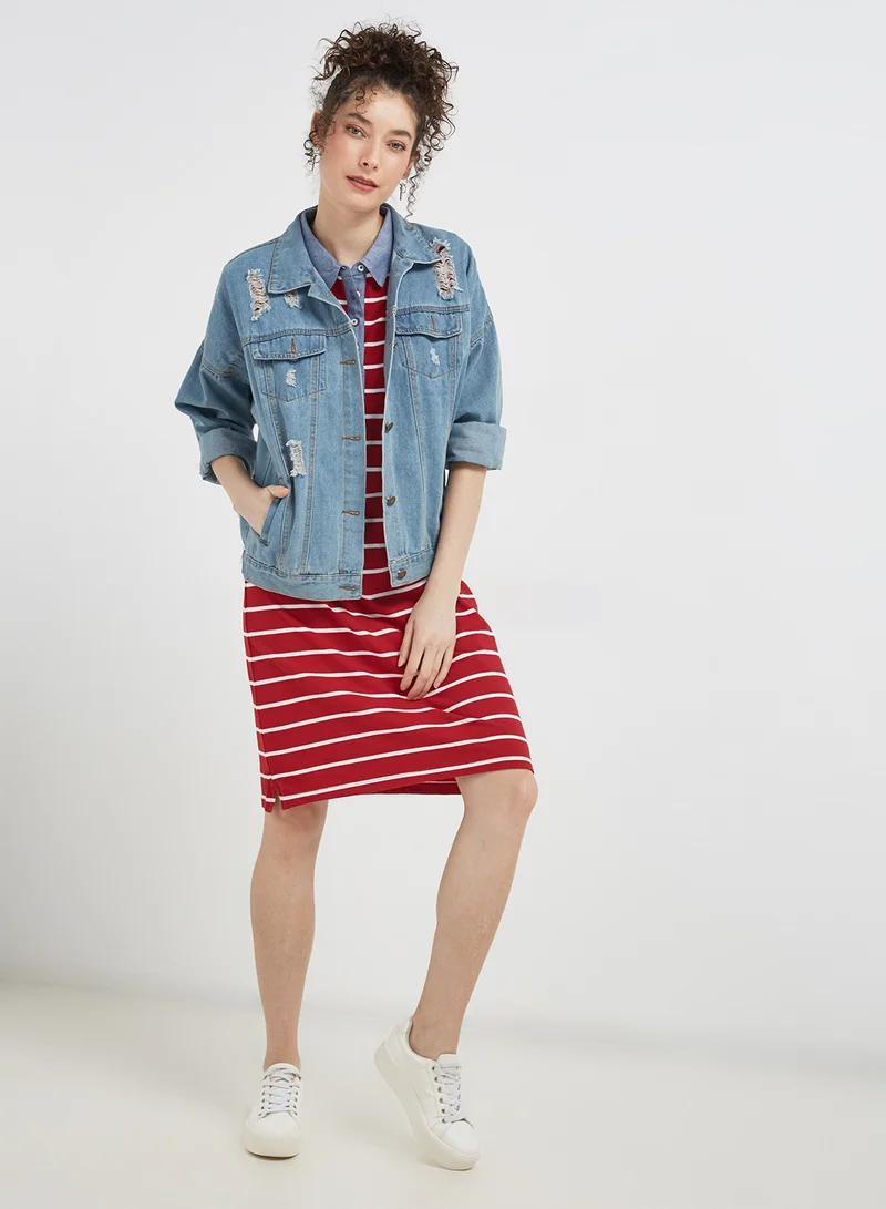 BEVERLY HILLS POLO CLUB Yarn Dye Stripe Stretch Pique Polo Dress Red