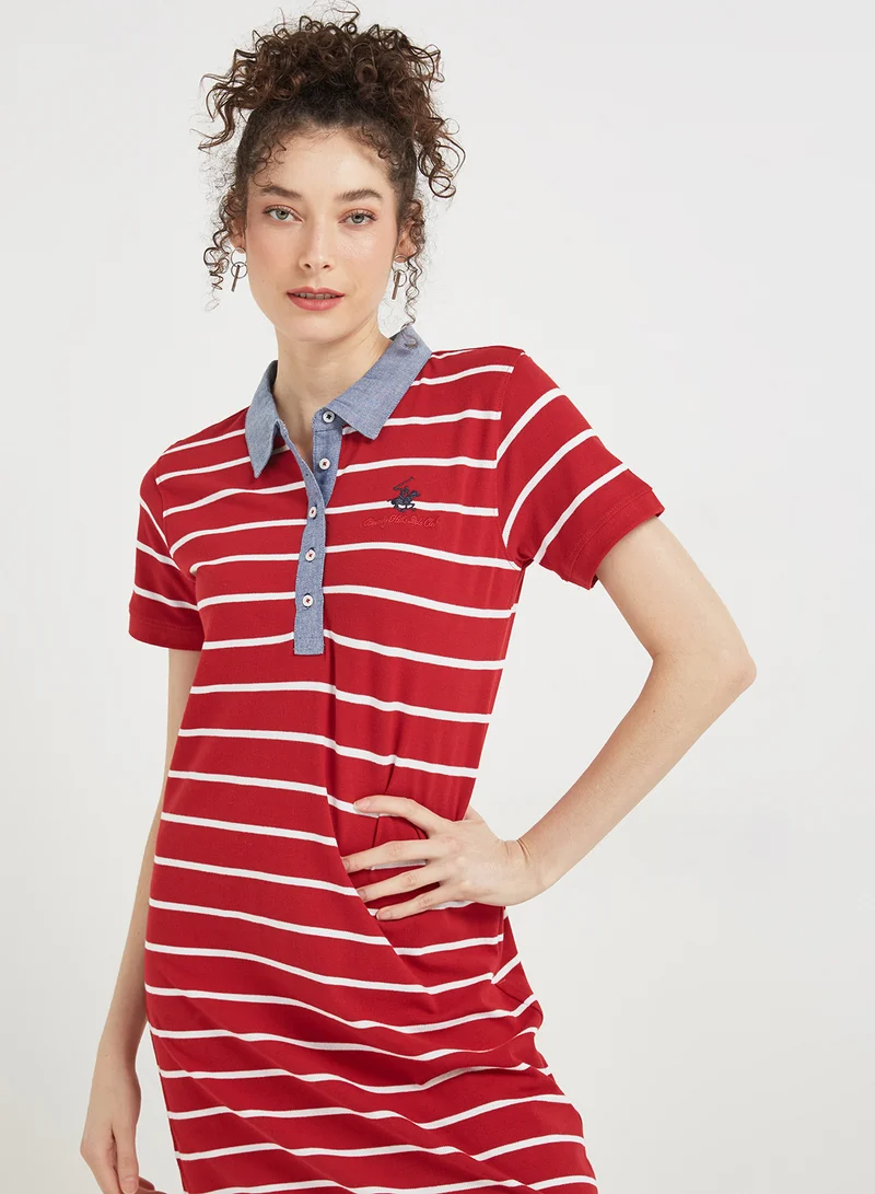 BEVERLY HILLS POLO CLUB Yarn Dye Stripe Stretch Pique Polo Dress Red