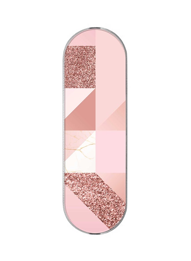 ستايلايزد مسند بمقبض يونيفرسال 3 في 1 للموبايل نقش الرخام بأشكال هندسية باللون الوردي - Image 1