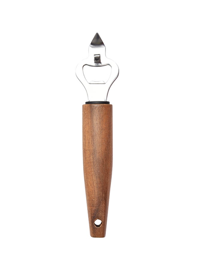 Natural Life Stainless Steel Bottle Opener Silver/Brown 20 x 4.3 x 2.5cm - Image 1