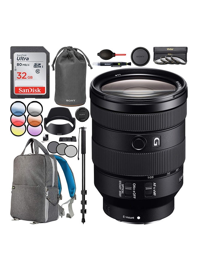 Sony FE 24-105mm F4 G OSS Full-Frame E-Mount Standard Zoom Lens SEL24105G with 67mm Multicoated UV, Polarizer & FLD Filter Kit Photography Backpack Bundle Multicolour  - Image 1