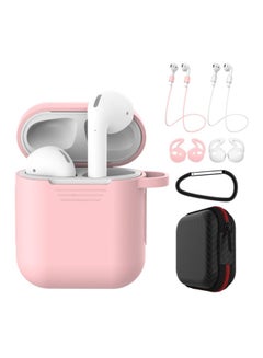 7-Piece Earphones Protective Case Kit For Apple AirPods 1/2 Pink/White