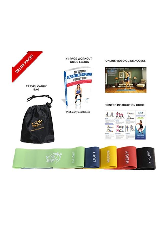Fit Simplify 5-Piece Resistance Loop Exercise Band 12x2inch - Image 4