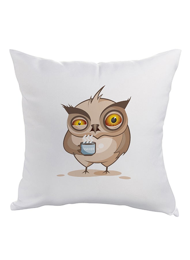 ديكالاك وسادة ديكور مريحة بطبعة بومة أبيض/بني/ أصفر 40 x 40سم