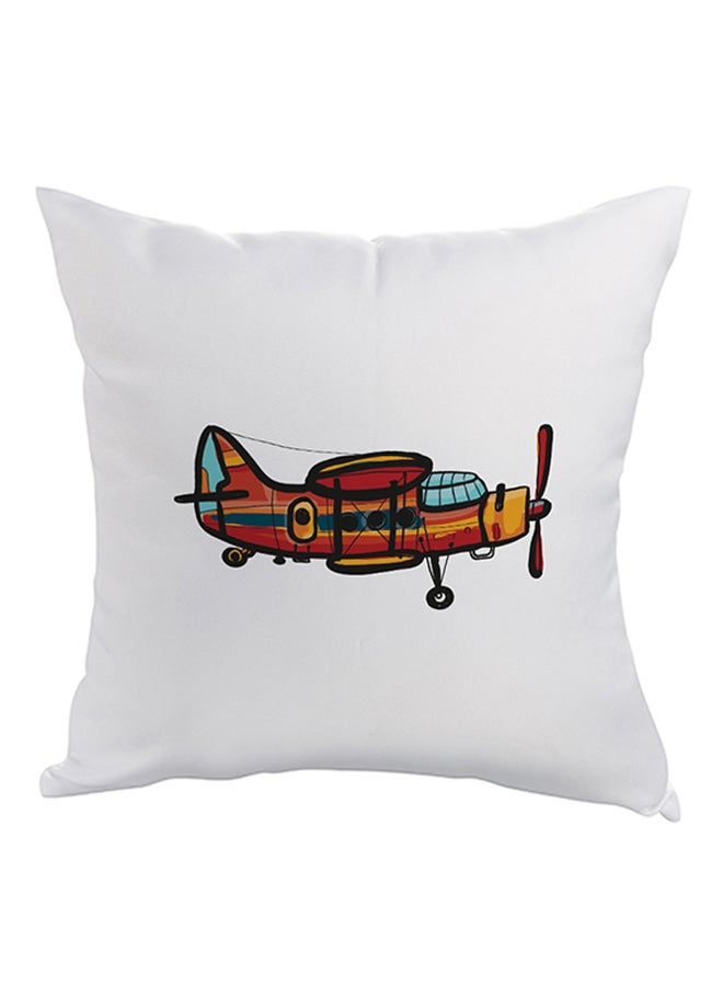 Airplane Printed Square Shaped Throw Pillow White/Brown/Blue 40 x 40cm