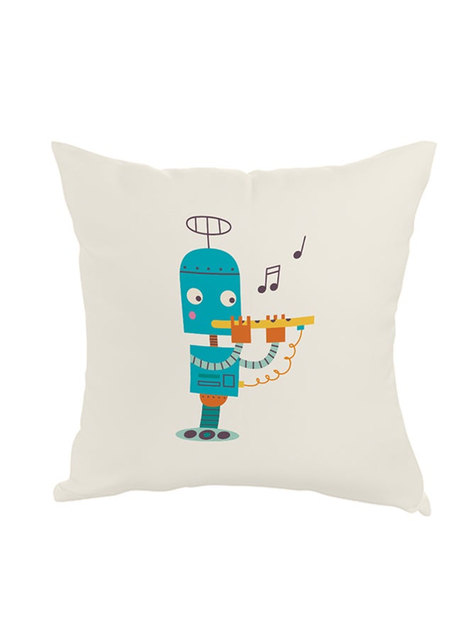 Robot Printed Comfortable Throw Pillow White/Blue/Yellow 40 x 40cm