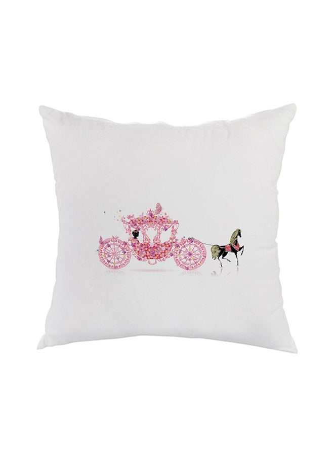 ديكالاك وسادة ديكور مريحة مزينة بطبعة عربة يجرها حصان أبيض/وردي/أخضر 40 x 40سم