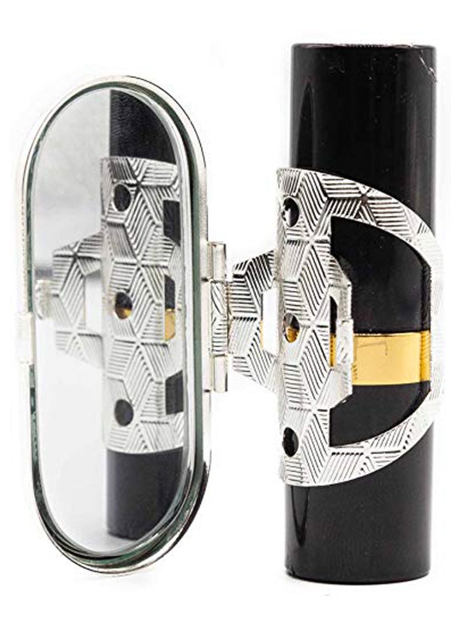 Stephanie Imports - Vintage Clip-on Round Lipstick Case With Mirror Black/Silver - Image 1