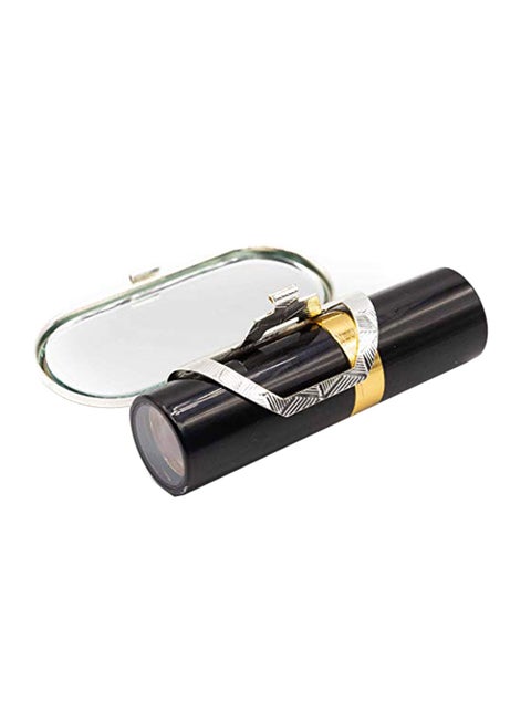 Vintage Clip-on Round Lipstick Case With Mirror Black/Silver