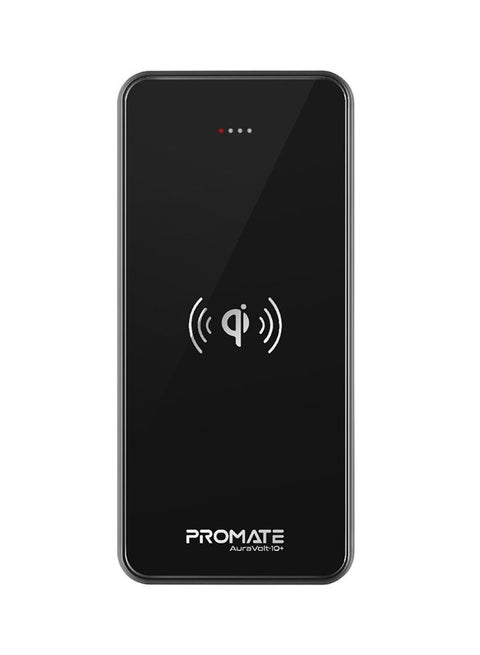 10000.0 mAh Qi Wireless Charger Power Bank, Portable  Fast Charging Portable Charger with Type-C Input/ Output Port, 2.1A Dual USB Port and Full Tempered Glass Panel for Smartphone, Tablet, AuraVolt-10+ Black Black