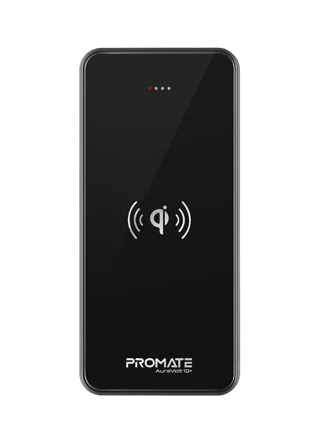 PROMATE - 10000.0 mAh Qi Wireless Charger Power Bank, Portable  Fast Charging Portable Charger with Type-C Input/ Output Port, 2.1A Dual USB Port and Full Tempered Glass Panel for Smartphone, Tablet, AuraVolt-10+ Black Black - Image 1