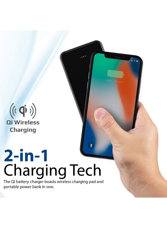 PROMATE - 10000.0 mAh Qi Wireless Charger Power Bank, Portable  Fast Charging Portable Charger with Type-C Input/ Output Port, 2.1A Dual USB Port and Full Tempered Glass Panel for Smartphone, Tablet, AuraVolt-10+ Black Black - Image 1