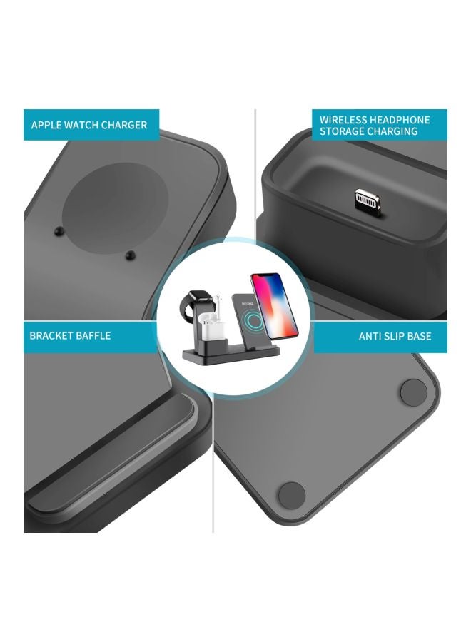 3-In-1 Quick Wireless Charging Stand For Apple iPhone/iWatch/AirPods Grey