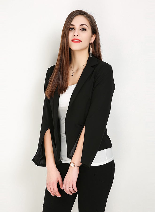 ماركة غير محددة سترة مقاس كبير بفتحات جيوب، لون سادة أسود  - Image 3