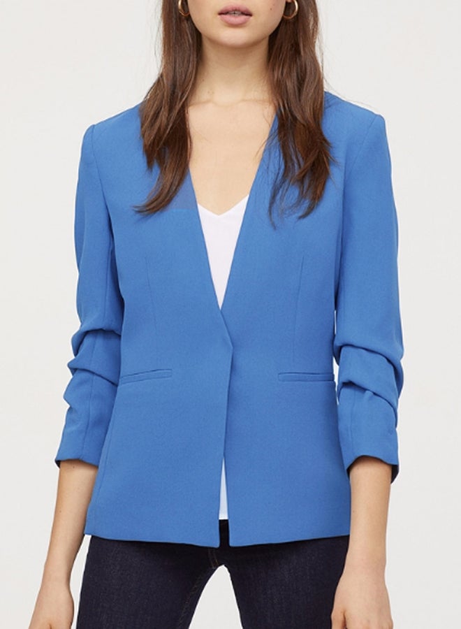 Solid Color Long Sleeve Coat Blue - Image 3