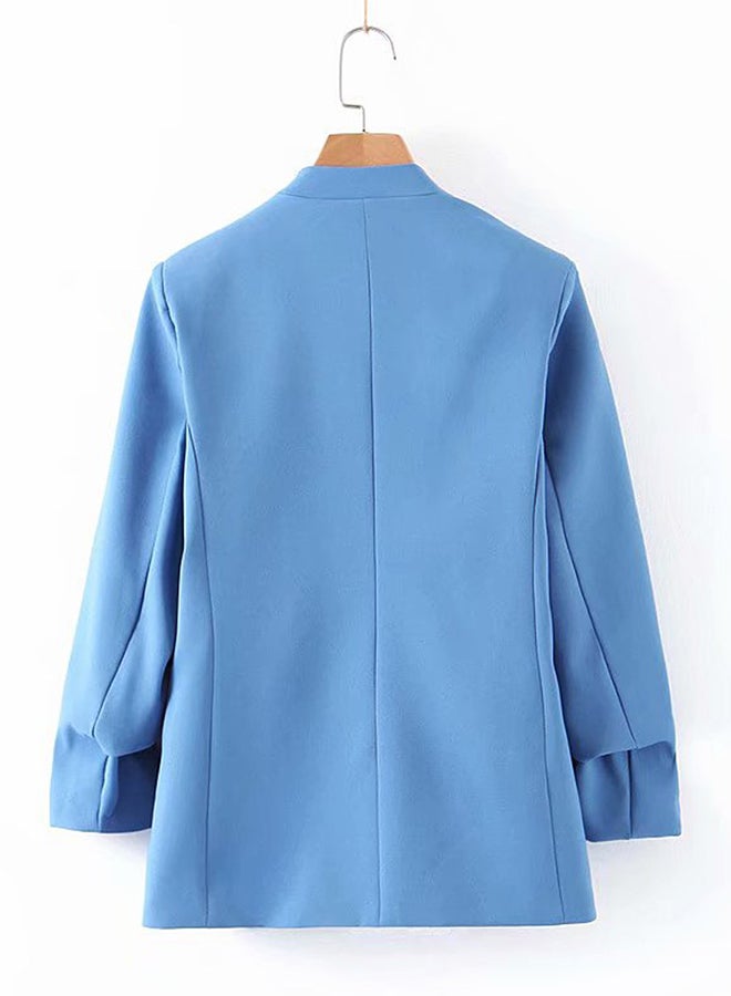 Solid Color Long Sleeve Coat Blue - Image 2