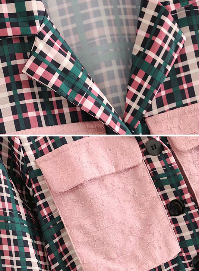 Pockets Long Sleeve Turn Down Collar Coat Pink - Image 3