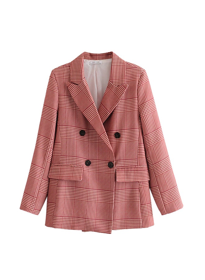 Vintage Long Sleeve Plaid Coat Red - Image 1