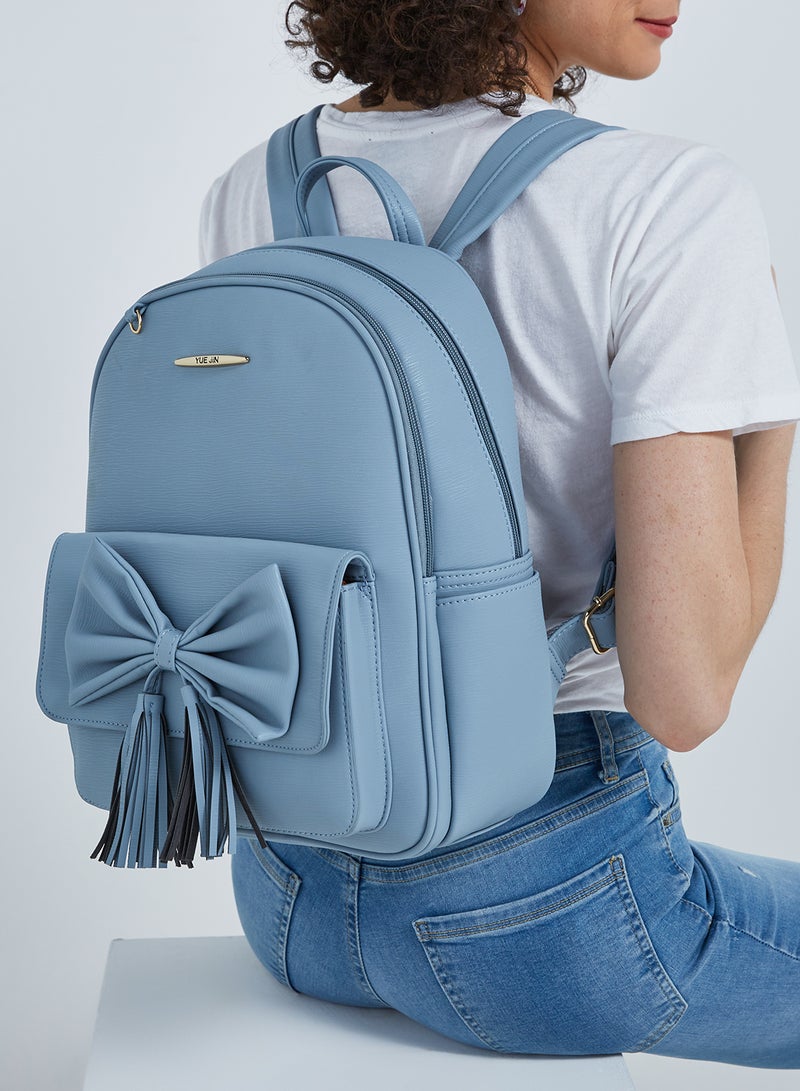 YUEJIN - Faux Leather Backpack Blue - Image 1