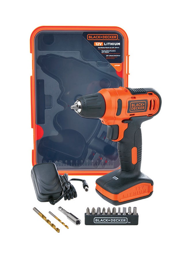 بلاك اند ديكر مجموعة مكونة من مفك براغي ومثقاب مع أدوات وبطارية ليثيوم بسرعة واحدة برتقالي/أسود 10 x 3 x 8بوصة - Image 1