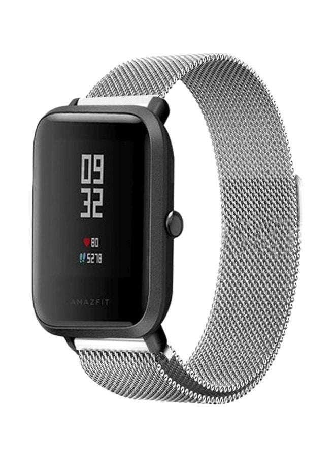 سوار من الستانلس ستيل لساعات شاومي أمازفيت بيب فضي