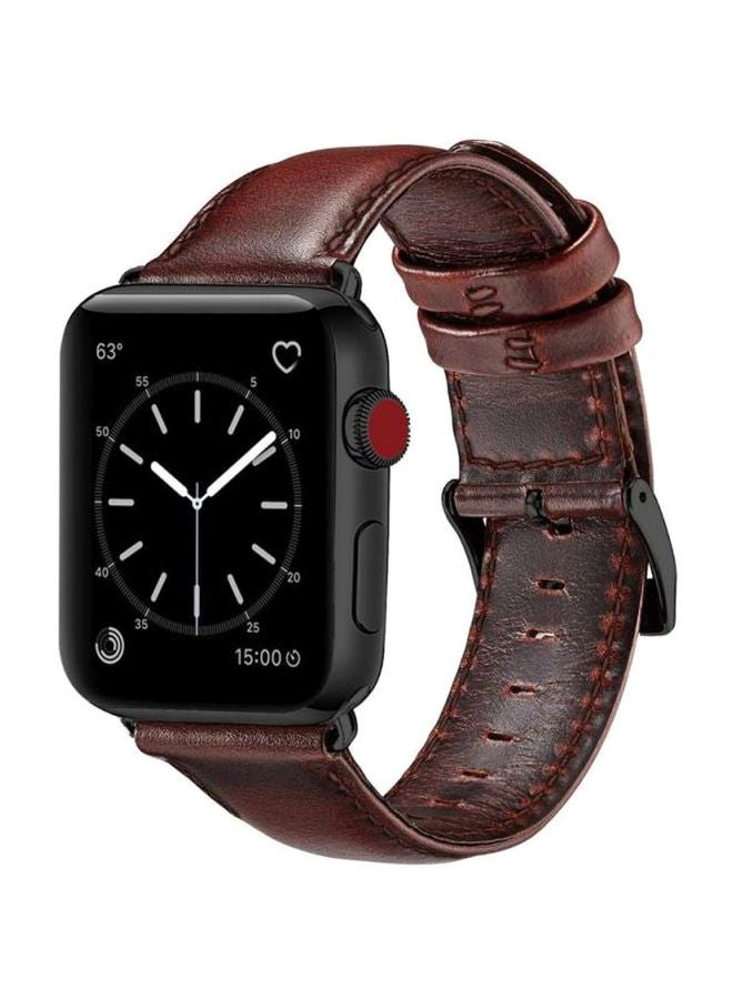 سوار بديل من الجلد لساعة أبل ووتش سيريز 1/2/3/4 مقاس 42 مم بني