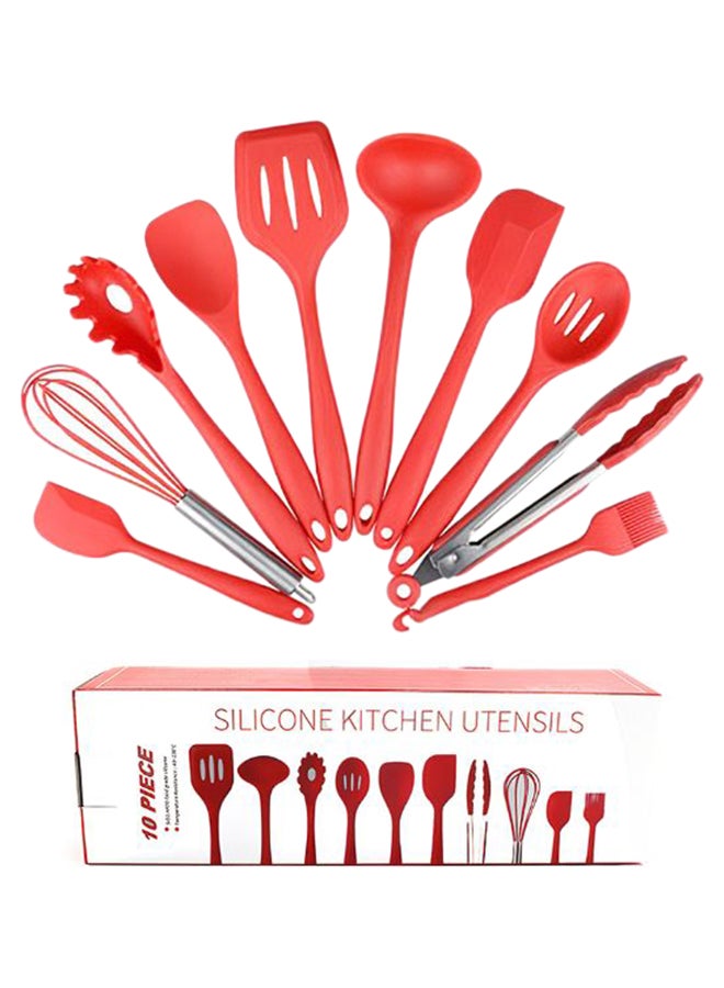 طقم أدوات مطبخ مكون من 10 قطع أحمر/فضي