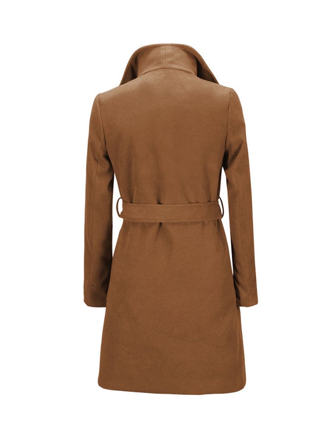 Generic - Solid Colour Collered Fashion Coat Khaki - Image 1
