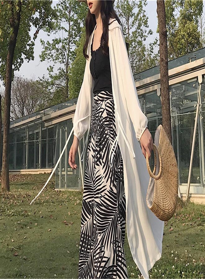 Solid Colour Long Sleeve Shrug White - Image 3