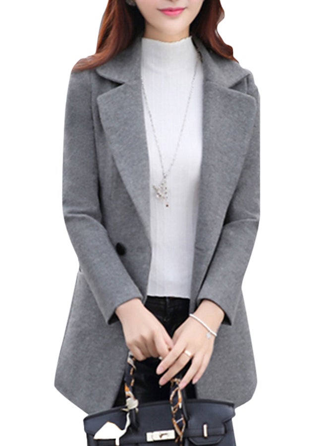 Long Sleeve Notched Collar Coat Grey