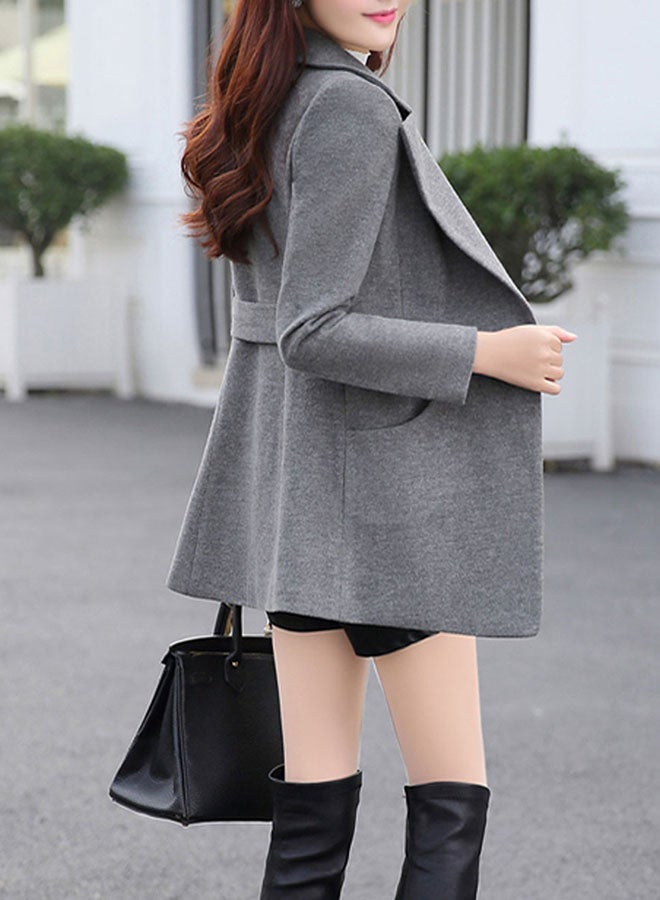 Long Sleeve Notched Collar Coat Grey