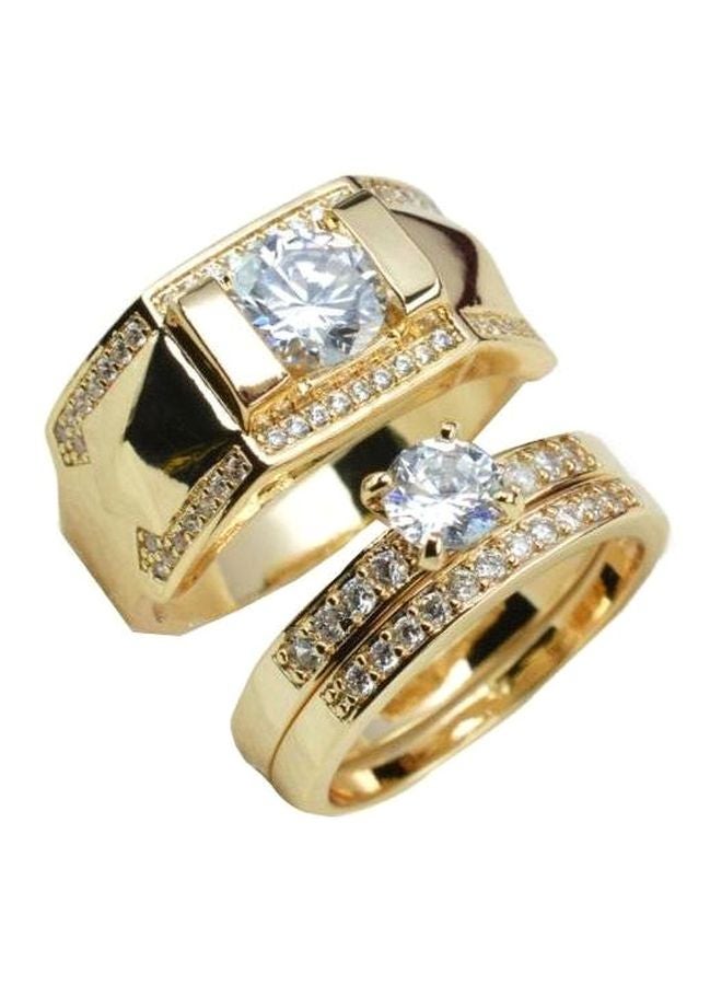 2-Piece Gold Plated Diamond Studded Ring Set 