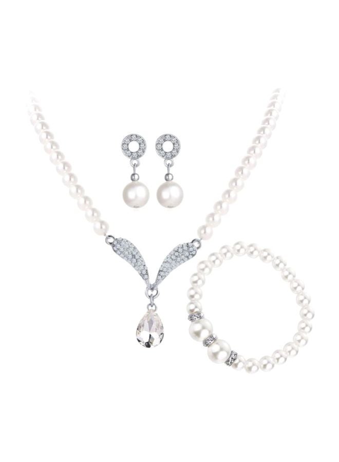 Generic - 3-Piece Silver Plated Pearl Studded Jewellery Set - Image 1