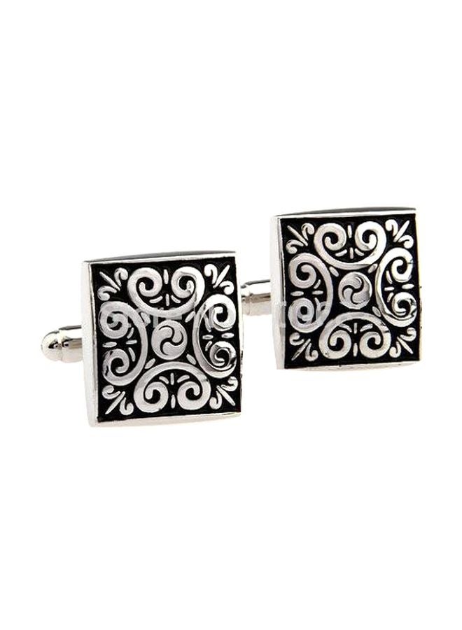 طقم أزرار أكمام قمصان من الستانلس ستيل ومزينة بنقش