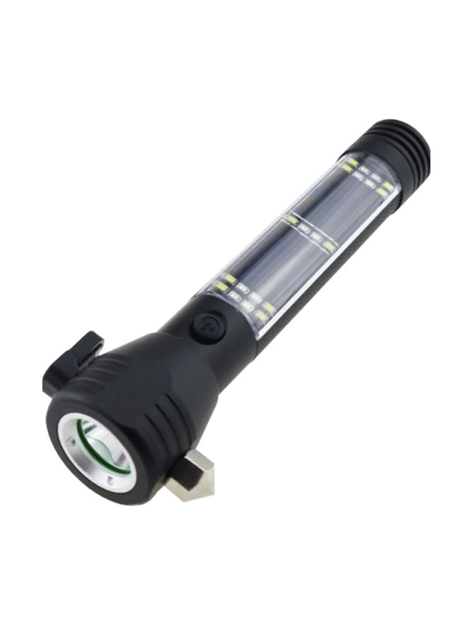 Solar Powered LED Flashlight With Power Bank Black