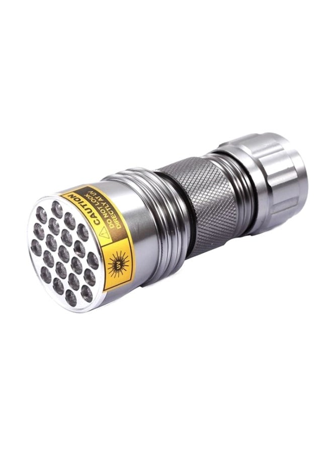 21 LED Ultra Violet Flashlight With Zoom Function Silver 8.57 x 3.5cm - Image 1