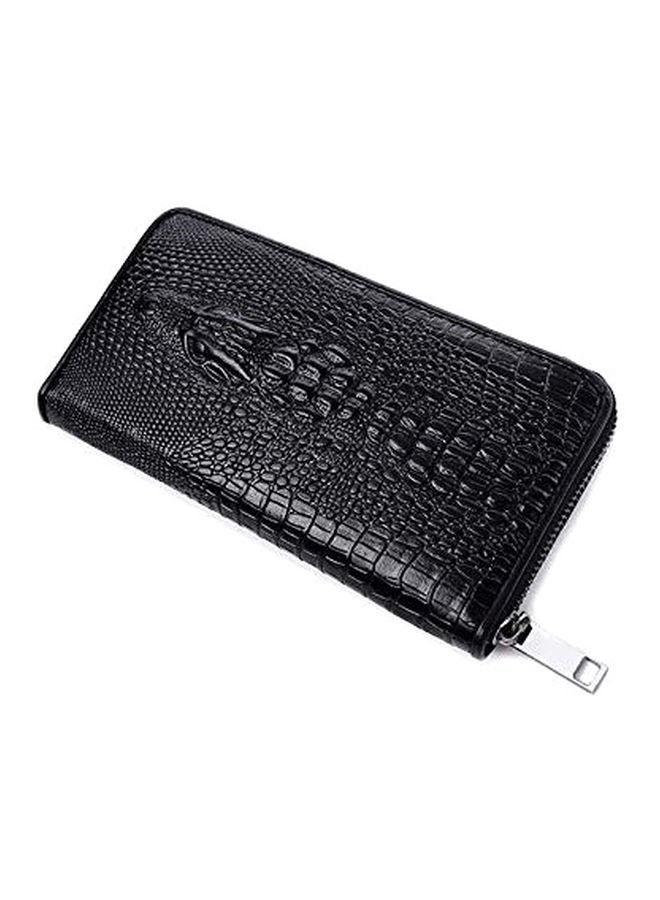 Zippered Leather Wallet Black
