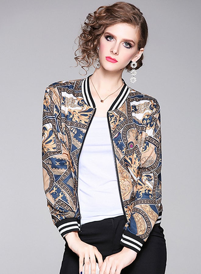 Long Sleeve Patchwork Bomber Jacket Multicolour - Image 3
