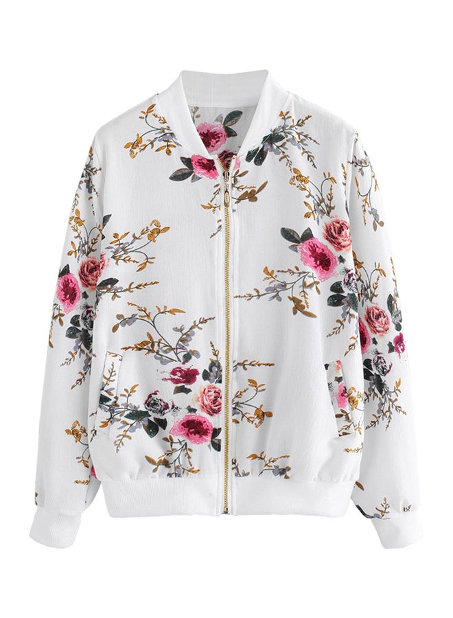 Floral Print Bomber Jacket White  - Image 1