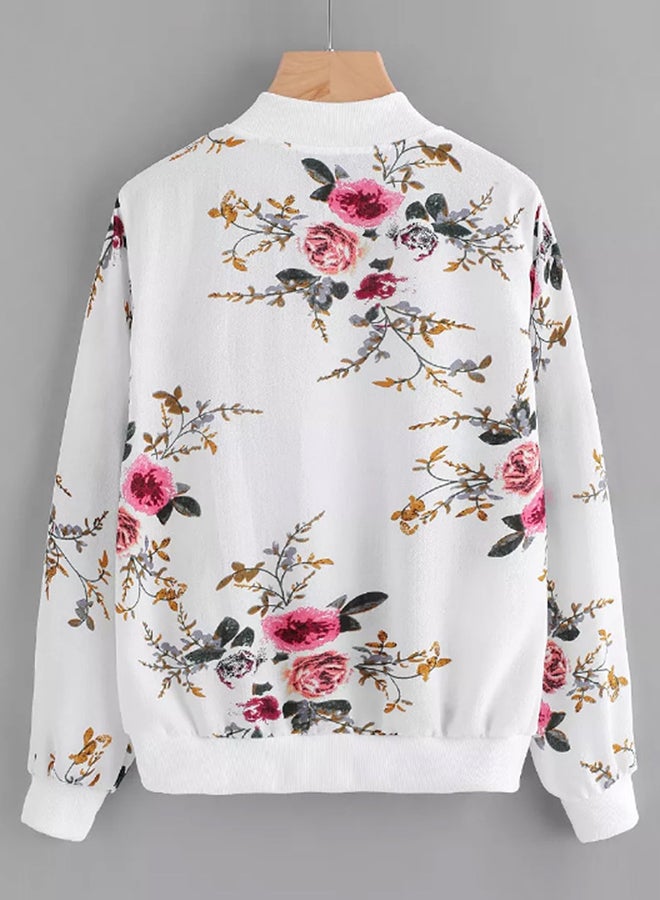 Floral Print Bomber Jacket White  - Image 2