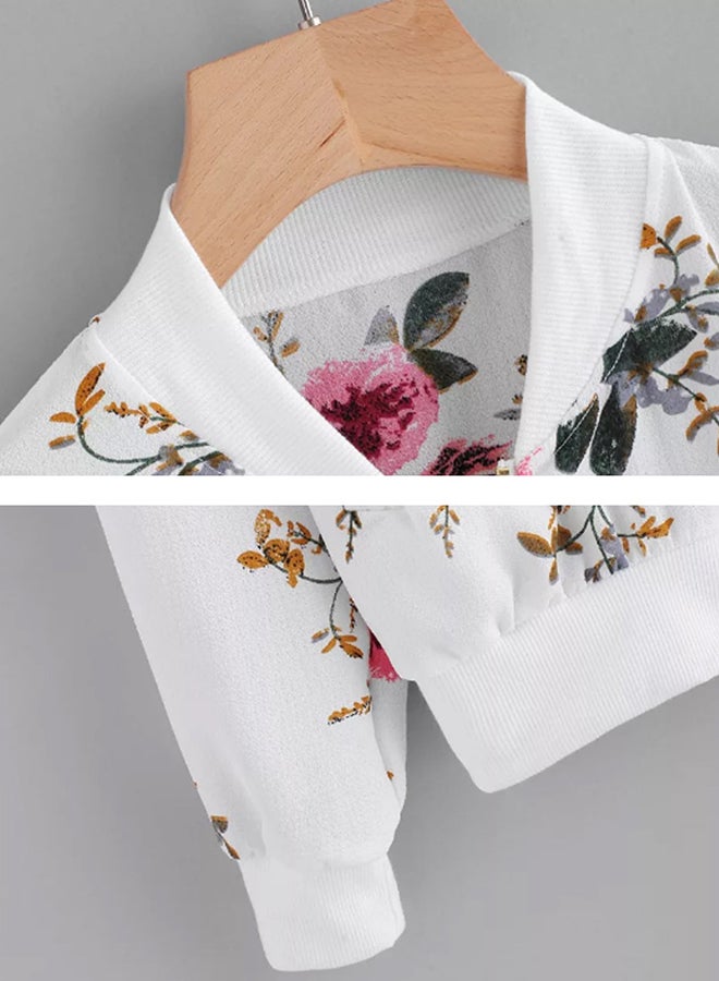 Floral Print Bomber Jacket White  - Image 3