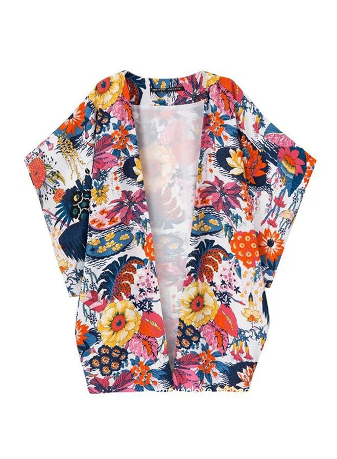 Generic - Floral Design Half Sleeve Coat Multicolour - Image 1